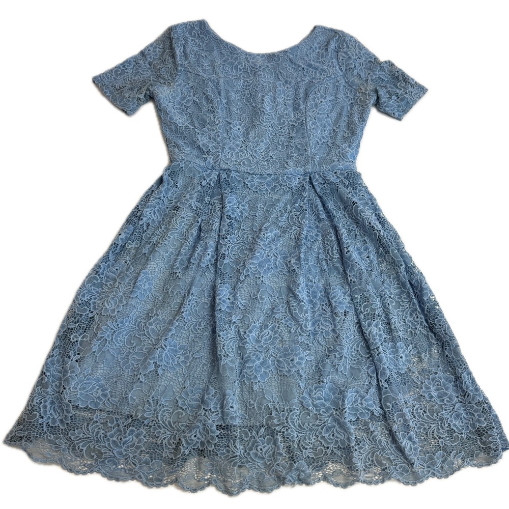 Single Los Angeles Dress Womens Medium Blue Lace‎ Short Sleeve Fit Flare Floral